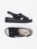 Black flat buckle sandals