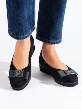 Black Suede Low Wedge Pumps