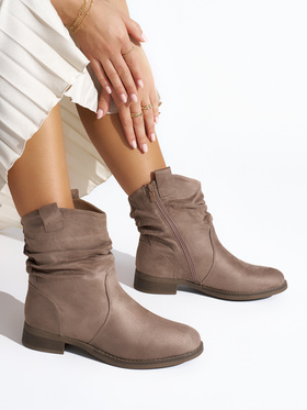 Ruched Suede Ankle Boots in Beige