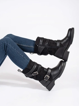 Chic Black Ankle Boots with Buckle Detail