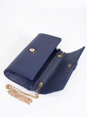 Navy Blue Petite Handbag with Gold Buckle