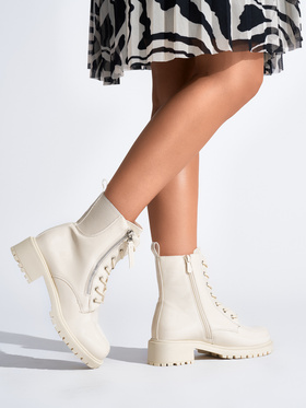 Creamy Patent Leather Platform Ankle Boots