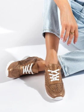 Brown Lace-patterned Sneakers with Hidden Wedge Heel