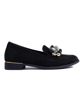 Sparkling Black Loafers with Crystals