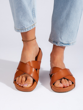 Charming Camel Slip-On Sandals with Wide Straps by Sergio Leone