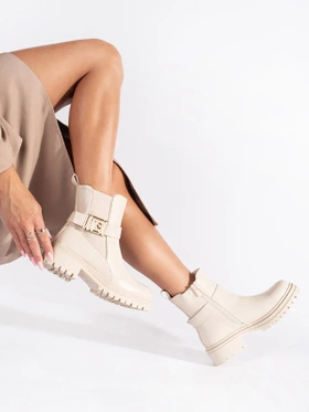 Creamy Classic Ankle Boots with Decorative Strap