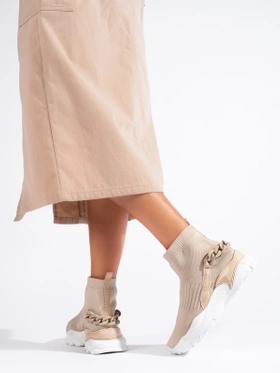 Beige Slip-On Sneakers with Stretchy Upper