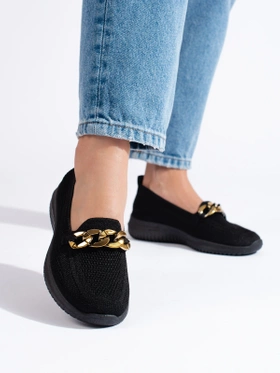 Comfortable Black Slip-On Shoes with Chain Detail