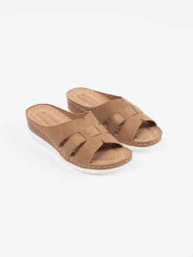 Comfortable flip-flops on low heels beige