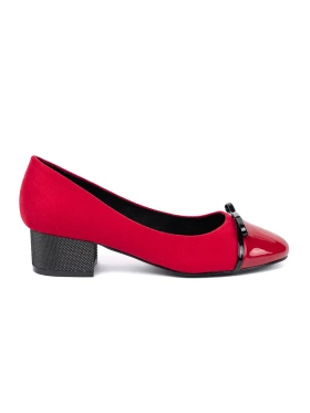 Red Pumps with Bow and Patent Toe Cap