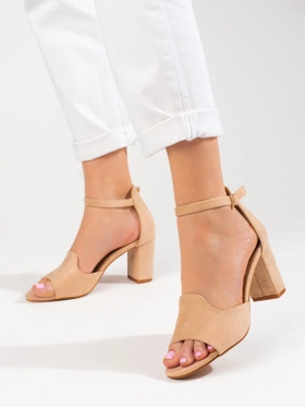 Beige Block Heel Sandals by Potocki