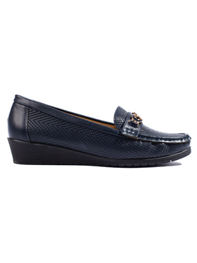 Navy Low-Wedge Loafers