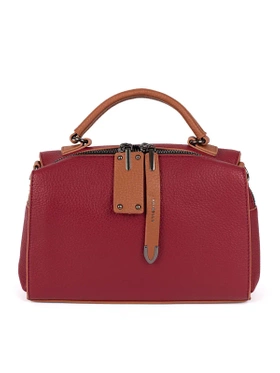 Charming Red Box Handbag with Brown Accents