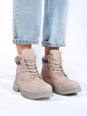 Warm Beige Lace-Up Boots