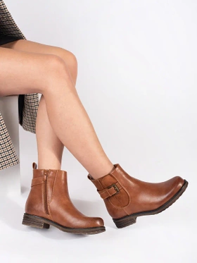 Cozy Brown Buckle Ankle Boots with Low Heel