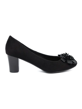 Black Women's Pumps with Decorative Flower