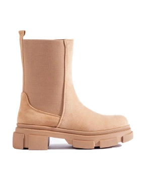 High Ankle Suede Chelsea Boots in Beige