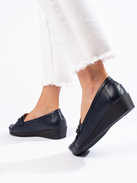 Navy Low-Wedge Loafers