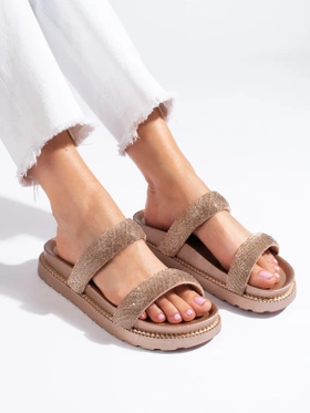 Golden Slide Sandals with Chunky Soles