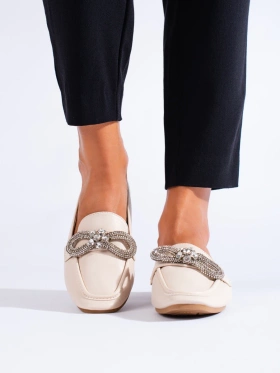 Chic Beige Loafers with Decorative Accent