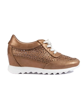 Brown Lace-patterned Sneakers with Hidden Wedge Heel