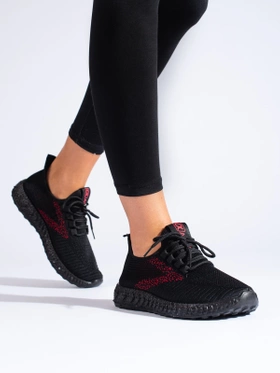 Women's black sports shoes with black soles