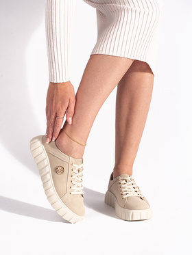 Light Beige Suede Platform Shoes