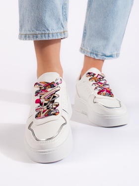 White Ribbon Lace-Up Sneakers