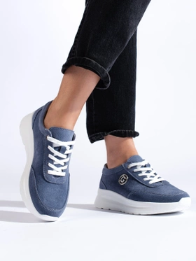 Blue Leather Sneakers