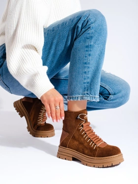 Brown genuine leather hiking boots