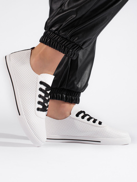 Lace-Patterned White and Black Casual Sneakers