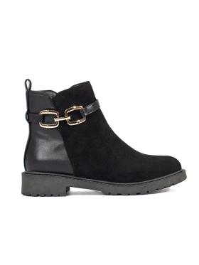 Black Ankle Boots with Decorative Buckle