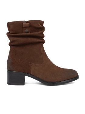 Sergio Leone Brown Leather Ankle Boots with Ruched Upper