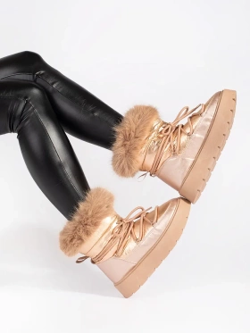 Golden Snow Boots with Faux Fur and Chunky Soles