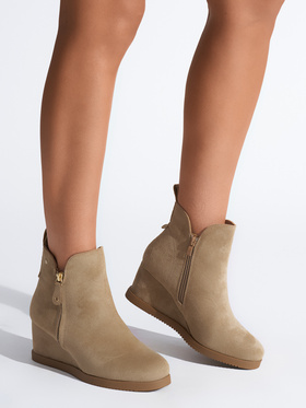 Beige Wedge Ankle Boots