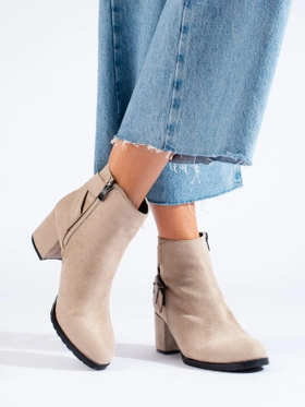 Suede Block Heel Ankle Boots by T. Sokolski in Beige