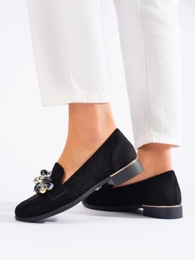 Sparkling Black Loafers with Crystals