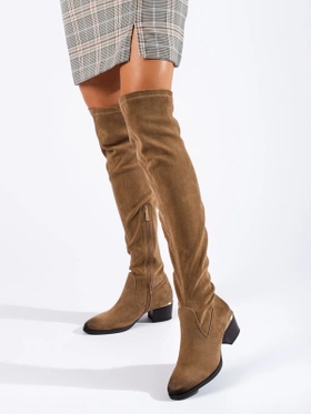 Beige Suede Over-the-Knee Boots by Vinceza