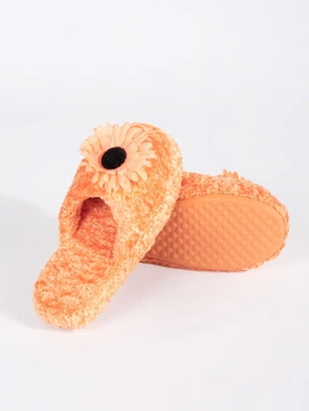 Cozy Kids' Slippers with Decorative Flower in Orange