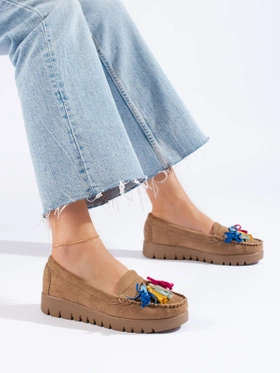 Suede Brown Boho Loafers with Tassels - Potocki