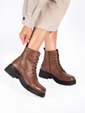 Sergio Leone Brown Leather Ankle Boots with Chunky Sole