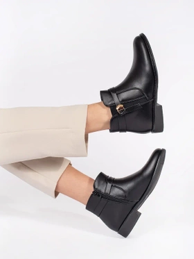 Chic Black Ankle Boots with Strap and Low Heel