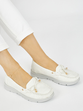 White Comfy Faux Leather Loafers