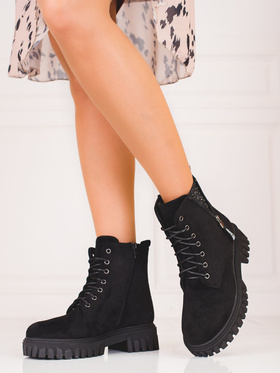 Lace-Up Ankle Boots with Decorative Upper in Black