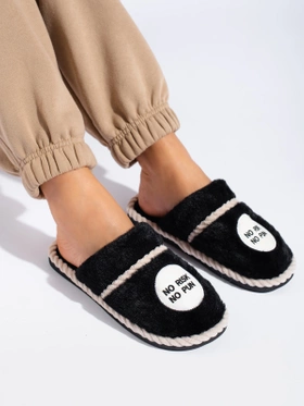 Black fluffy slippers