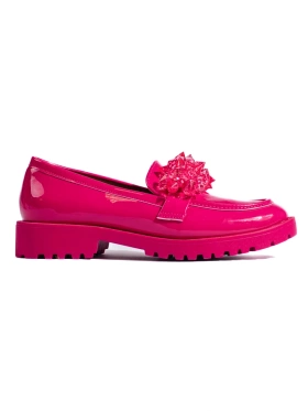 Fuchsia Patent Loafers with Crystals