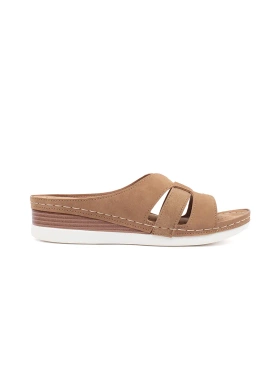 Comfortable flip-flops on low heels beige