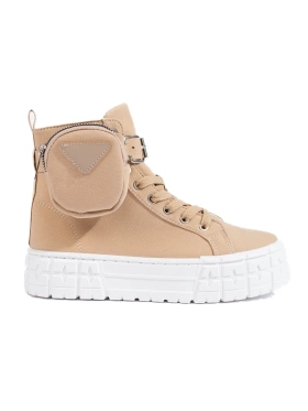 Platform Sneakers with Pocket in Beige