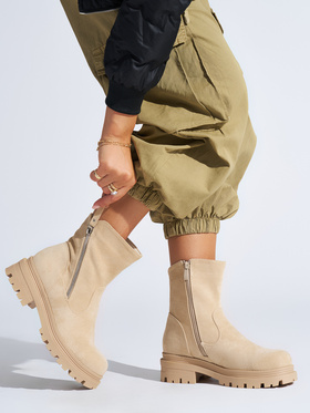 Beige Ankle Boots with Decorative Zipper