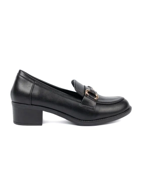 Black Women's Loafers with Elegant Buckle
